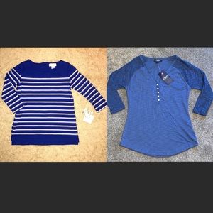 PETITE SMALL LOT OF 2 TOPS: CHAPS | LIZ CLAIBORNE 3/4 Length Sleeve Blue Women’s
